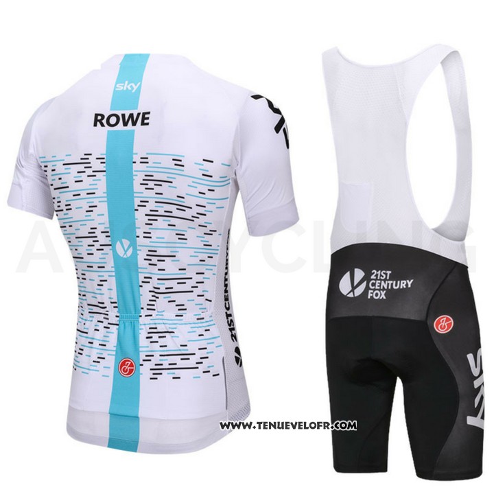 2018 Maillot Ciclismo Sky Blanc et Bleu Manches Courtes et Cuissard